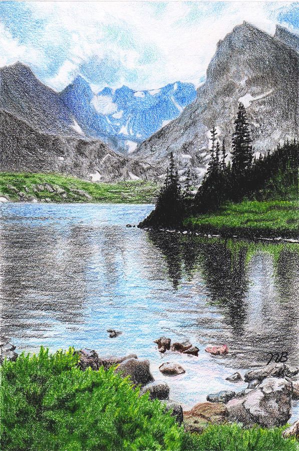 597x900 mountain lake drawing - Mountain Lake Drawing