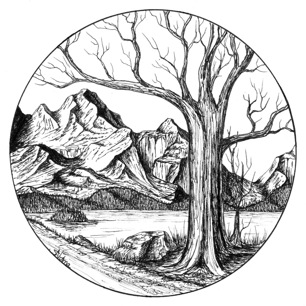 Mountain Lake Drawing at Explore collection of