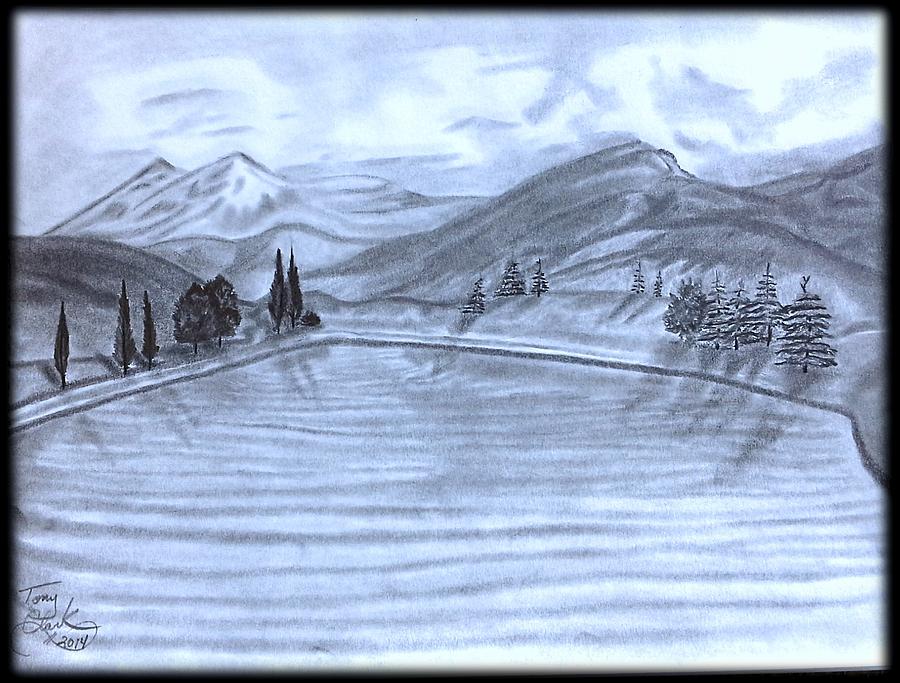 900x683 mountain lake view drawing - Mountain Lake Drawing