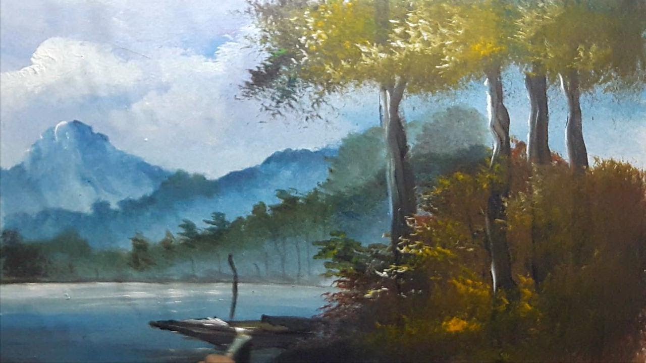 1280x720 how to draw forest mountain lake acrylic painting art - Mountain Lake Drawing