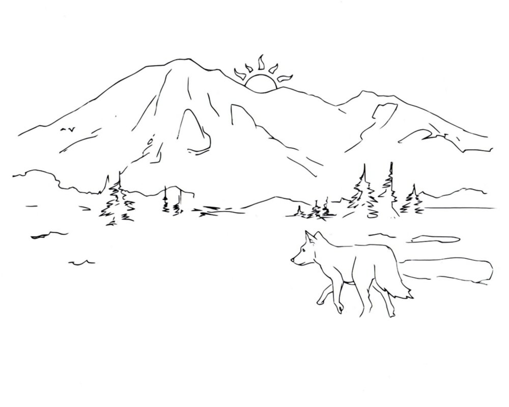 1000x799 mountain line art group with items - Mountain Line Drawing