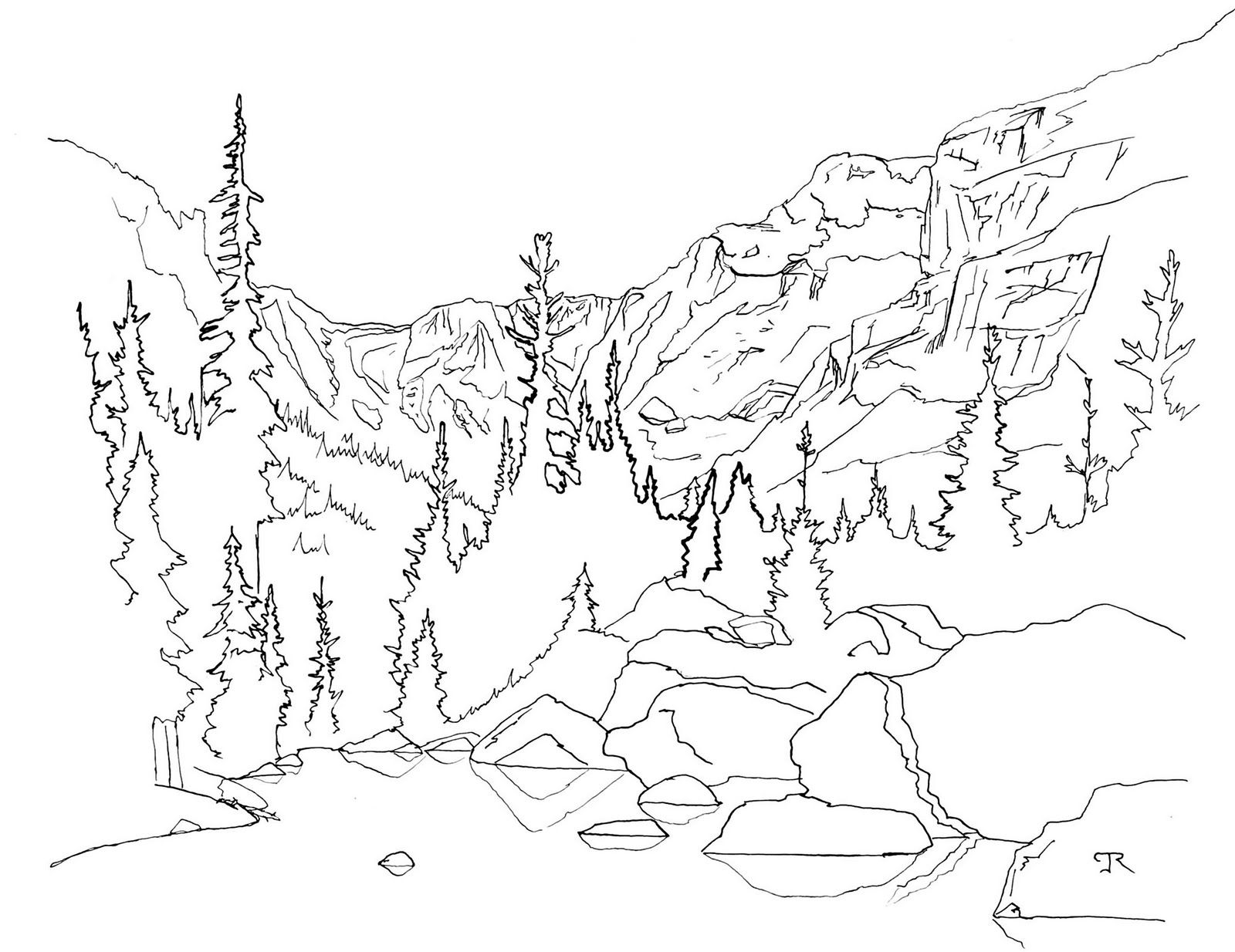 1600x1234 Rocky Mountain Line Drawing - Mountain Line Drawing