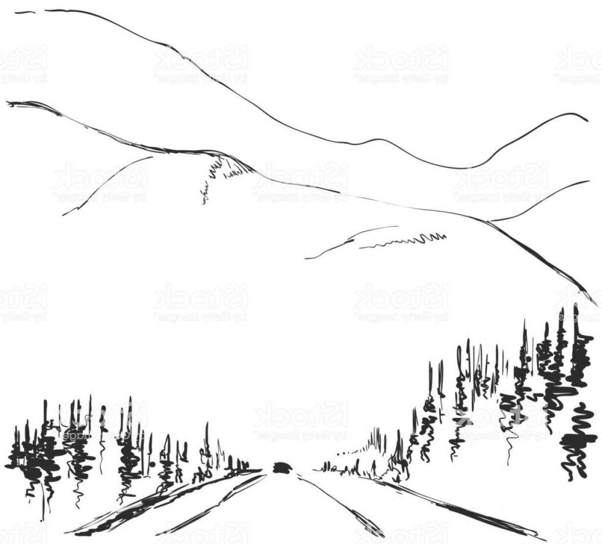 1228x1111 vector illustration hand drawn mountains sketch landscape - Mountain Line Drawing