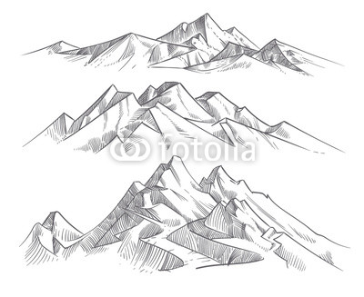400x327 hand drawing mountain ranges in engraving style vintage mountains - Mountain Line Drawing