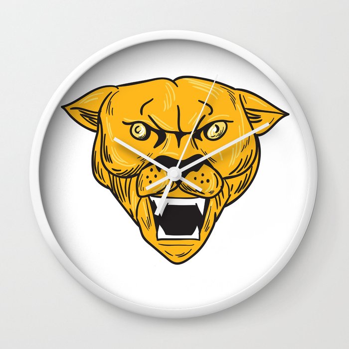 700x700 angry cougar mountain lion head drawing wall clock - Mountain Lion Face Drawing