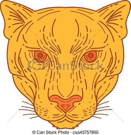 450x463 cougar mountain lion head mono line mono line style illustration - Mountain Lion Face Drawing