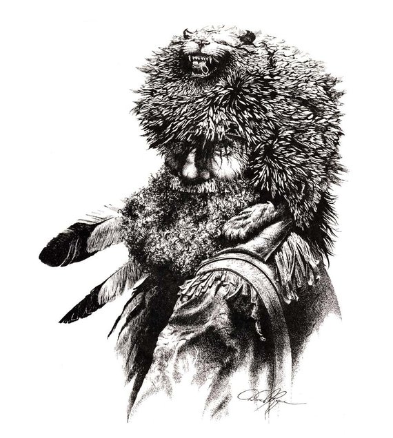 570x636 Mountain Man Pen And Ink Drawing Art Print - Mountain Man Drawing
