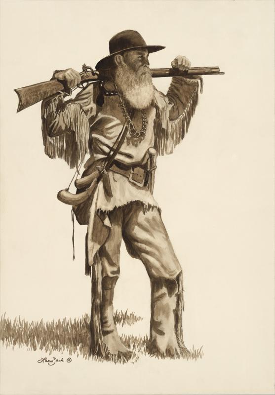 557x800 mountain man standing larry zach wildlife art - Mountain Man Drawing