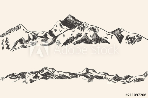 500x333 Vector Hand Drawn Mountains, Outline Sketch Drawings - Mountain Outline Drawing