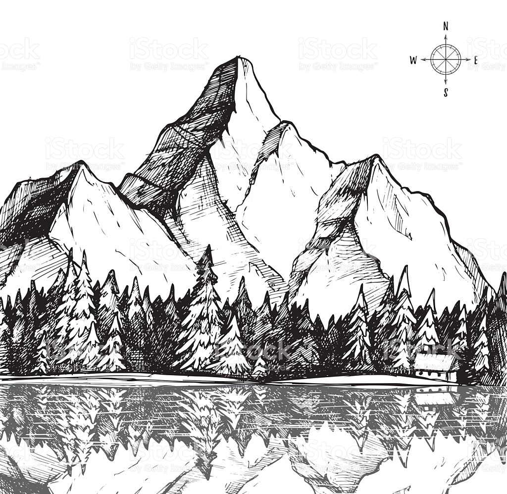 trees and mountains drawing