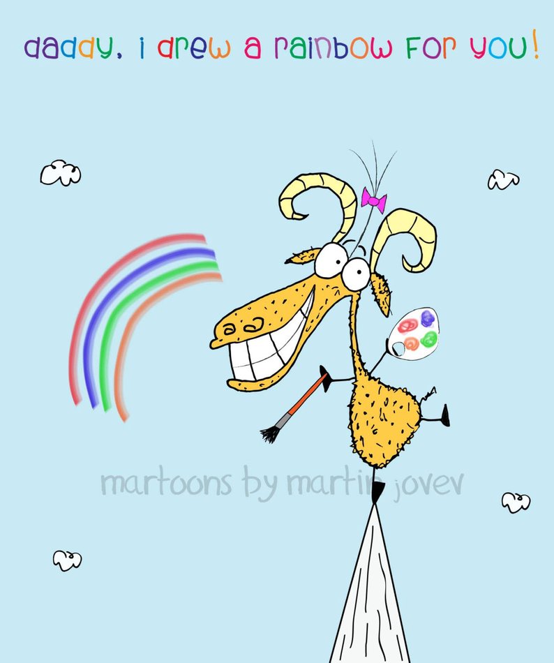 794x950 funny goat on a mountain peak drawing rainbow for mom or dad etsy - Mountain Peak Drawing