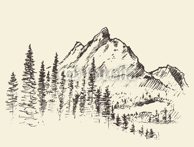 400x305 vector mountain peak pine forest hand drawn buy photos ap - Mountain Peak Drawing