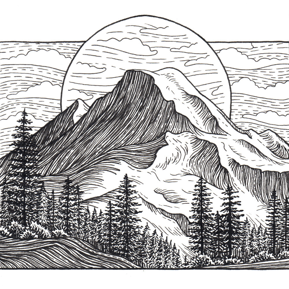 Mountain Range Pencil Drawings