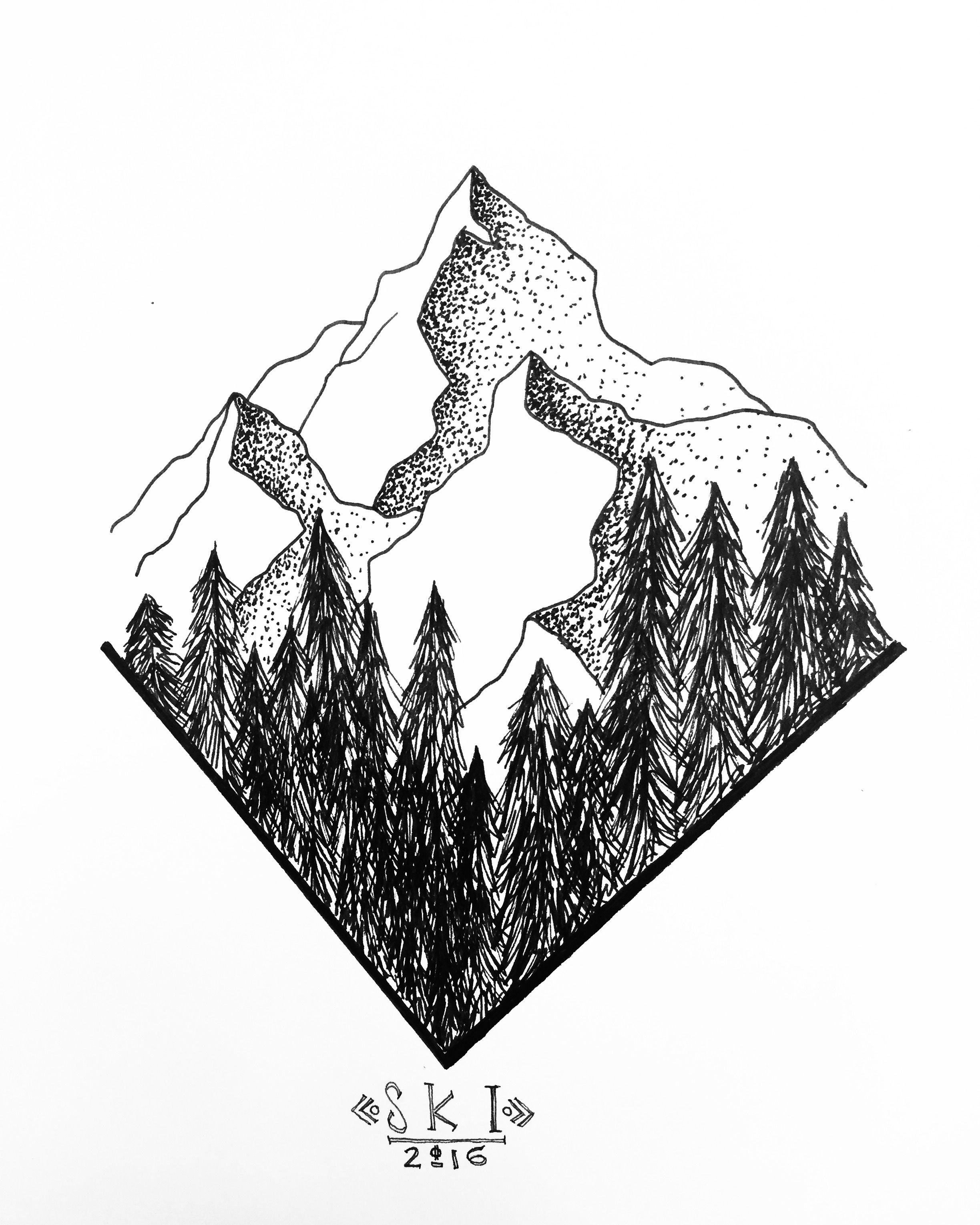 2448x3059 pen drawing of mountain range with forest my art bullet - Mountain Pen Drawing