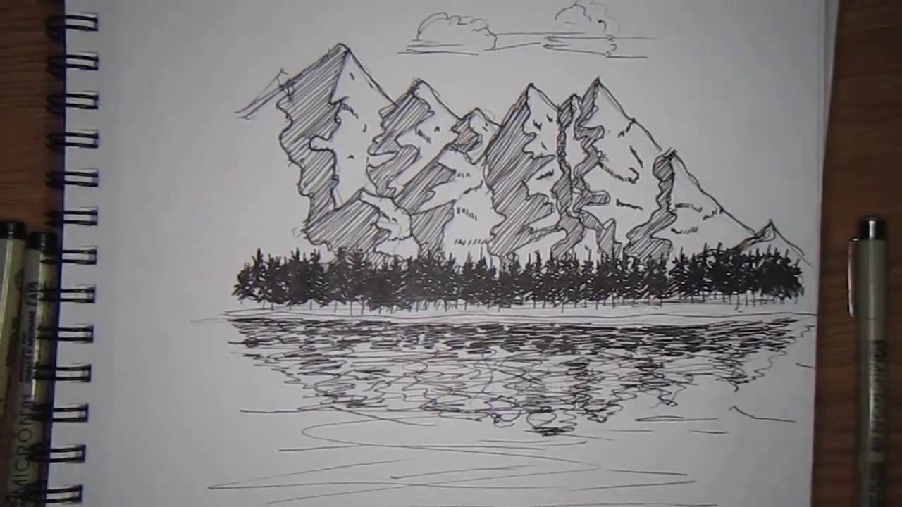 1280x720 Mountain Landscape Drawing Pen And Ink - Mountain Pen Drawing