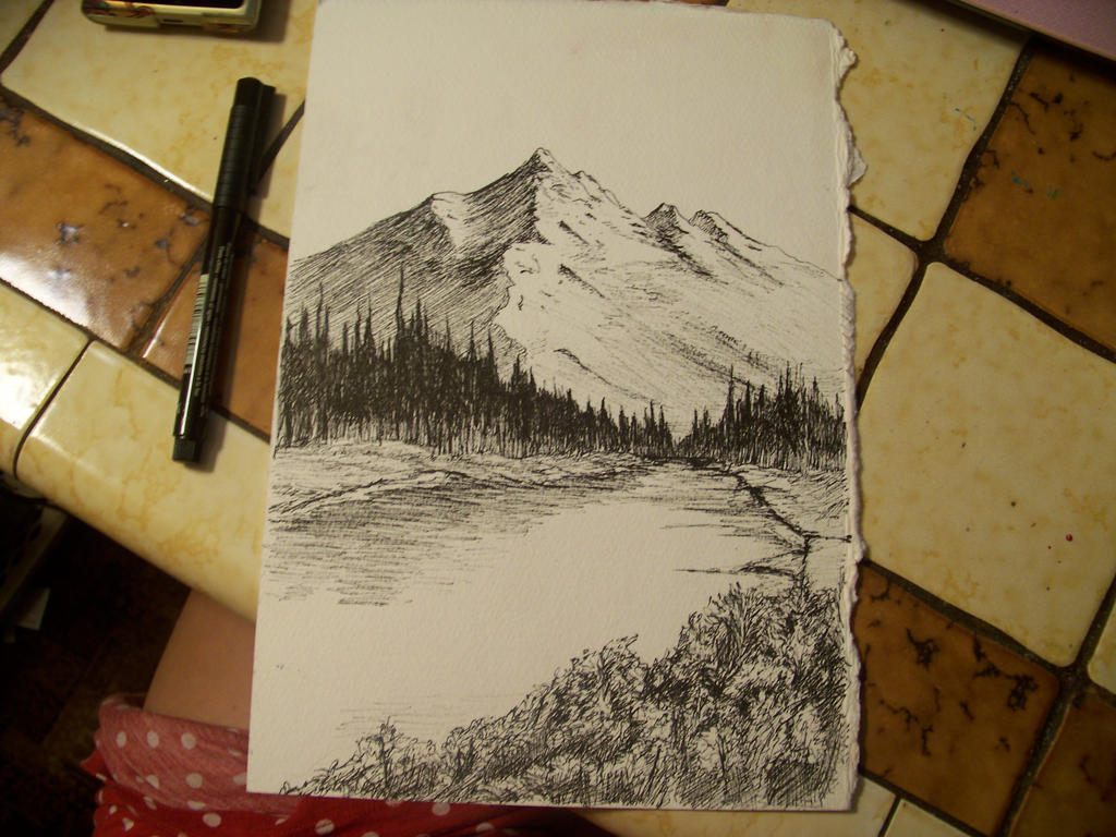 1024x768 Pen Drawing Mountain - Mountain Pen Drawing