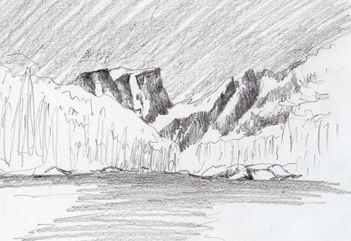 710x489 How To Draw Mountains In Easy Steps - Mountain Pencil Drawing