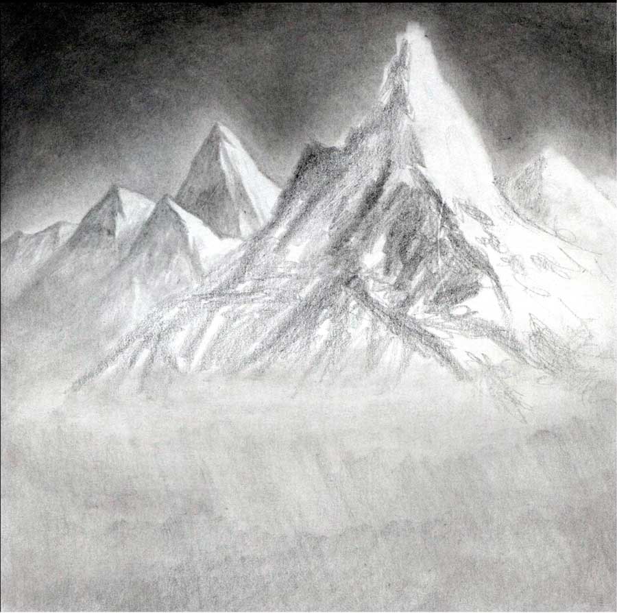 900x894 How To Draw A Landscape With Mountains A Pencil Step - Mountain Pencil Drawing