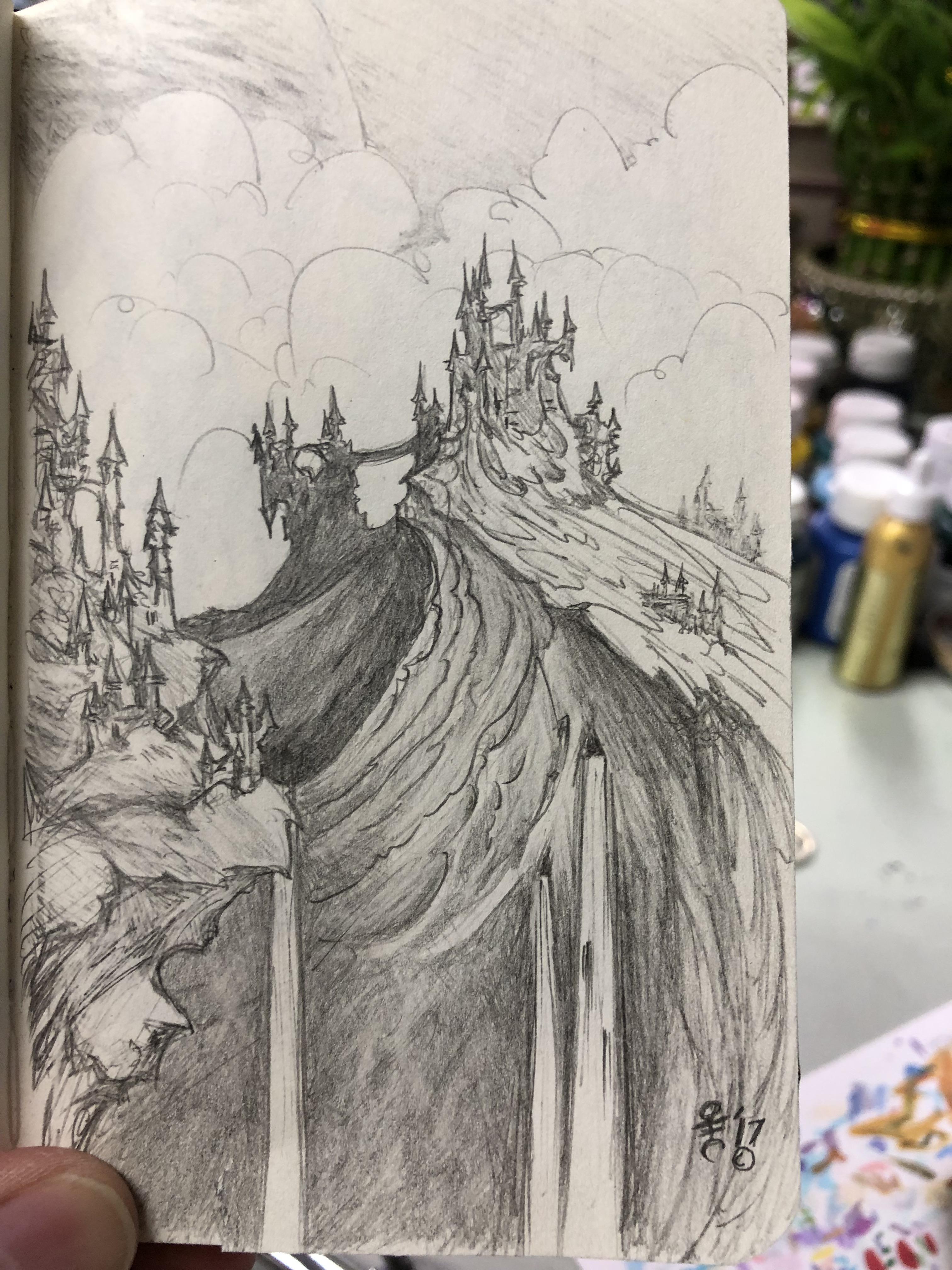 3024x4032 Mountain Kingdom, Pencil Sketch Imaginarylandscapes - Mountain Pencil Drawing