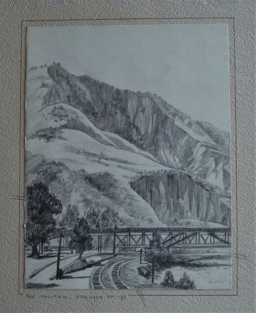 522x640 Original Furst Landscape Pencil Drawing Of Red Mountain - Mountain Pencil Drawing
