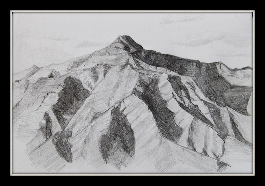 1024x718 Pencil Sketches Mountains - Mountain Pencil Drawing