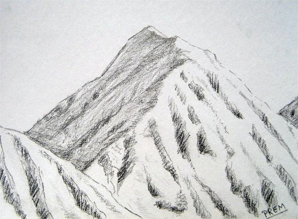 600x442 Pencil Drawn Mountains - Mountain Pencil Drawing
