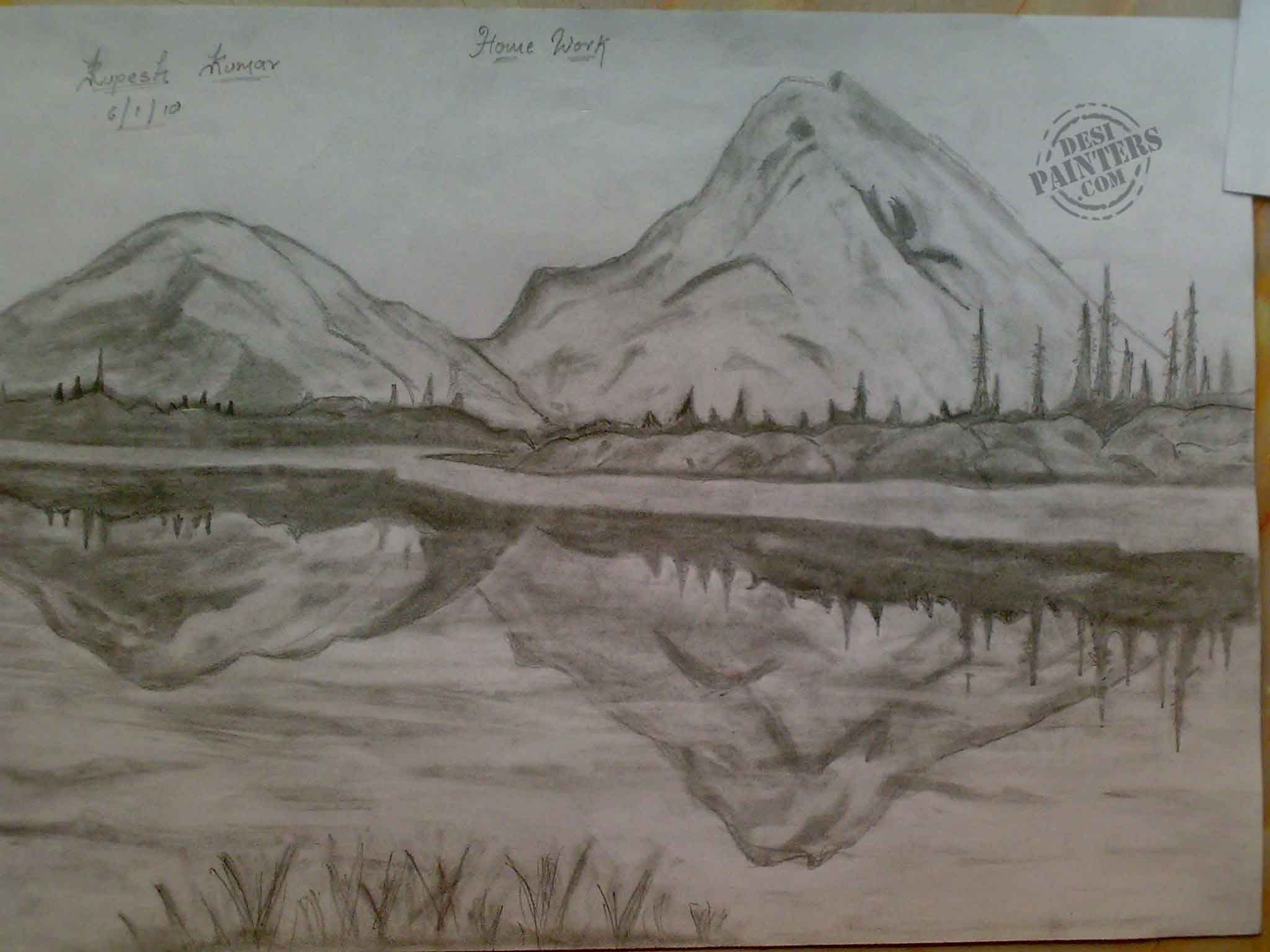 2048x1536 Beautiful Pencil Drawings Mountains - Mountain Pencil Drawing