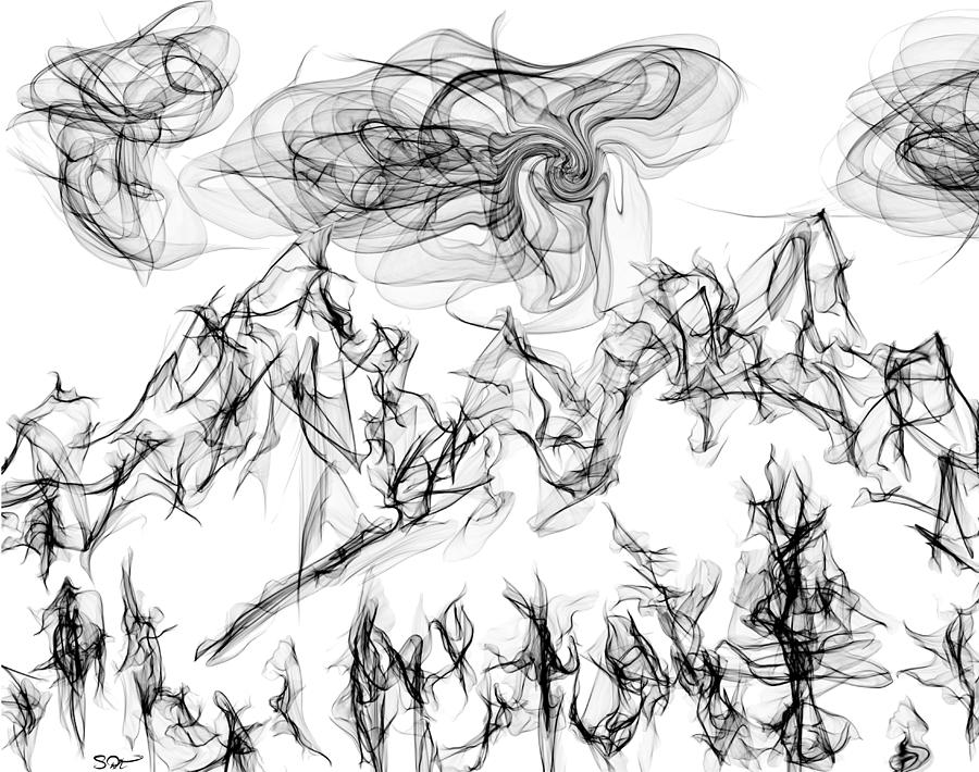 900x710 Winter Storm In The Mountain Range Drawing - Mountain Range Drawing