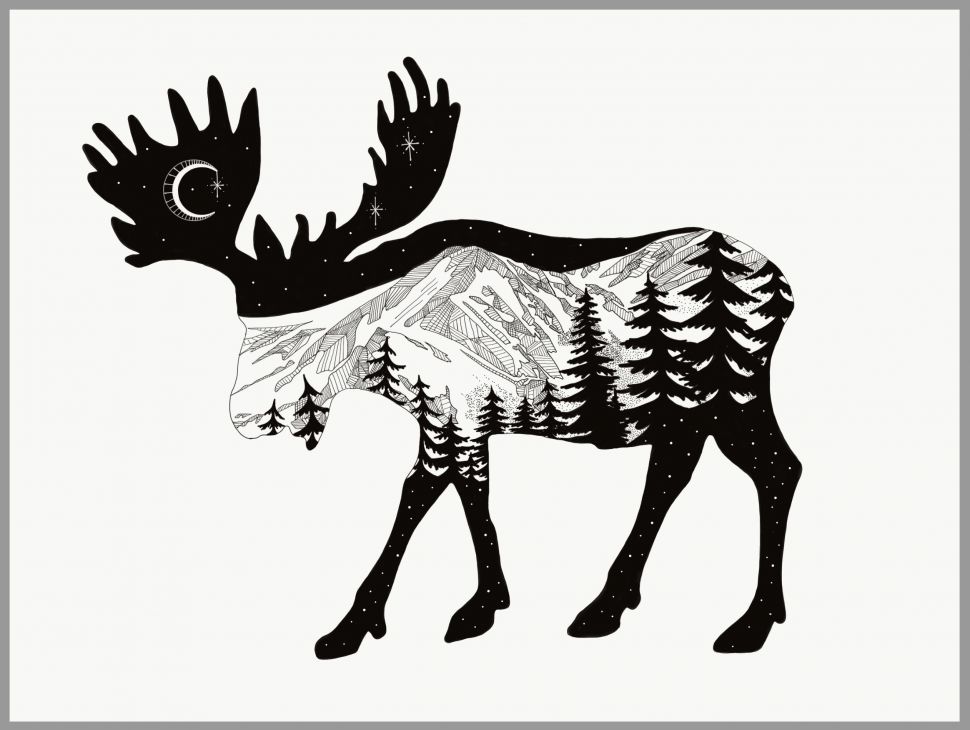 970x730 Arts Wild Animal Drawings The Best Moose Mountain Drawing Using - Mountain Range Drawing