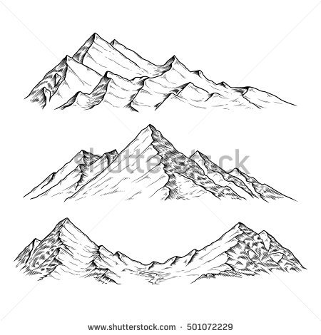 450x470 line mountains group with items - Mountain Range Line Drawing
