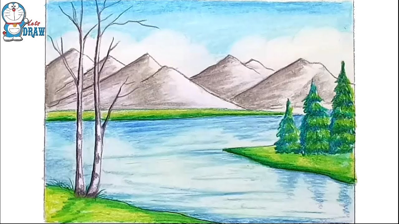 1280x720 How To Draw Scenery Of Mountain Step - Mountain Scenery Drawing