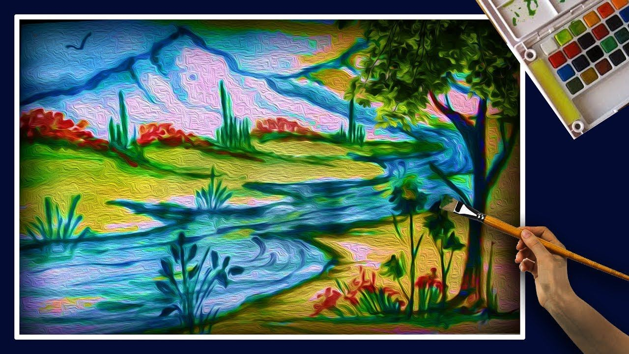 1280x720 Landscape Scenery For Drawing And How To Draw A Mounta River - Mountain Scenery Drawing