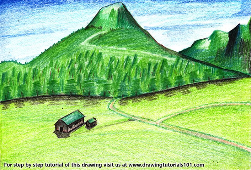 800x540 Mountain Scenery Colored Pencils - Mountain Scenery Drawing