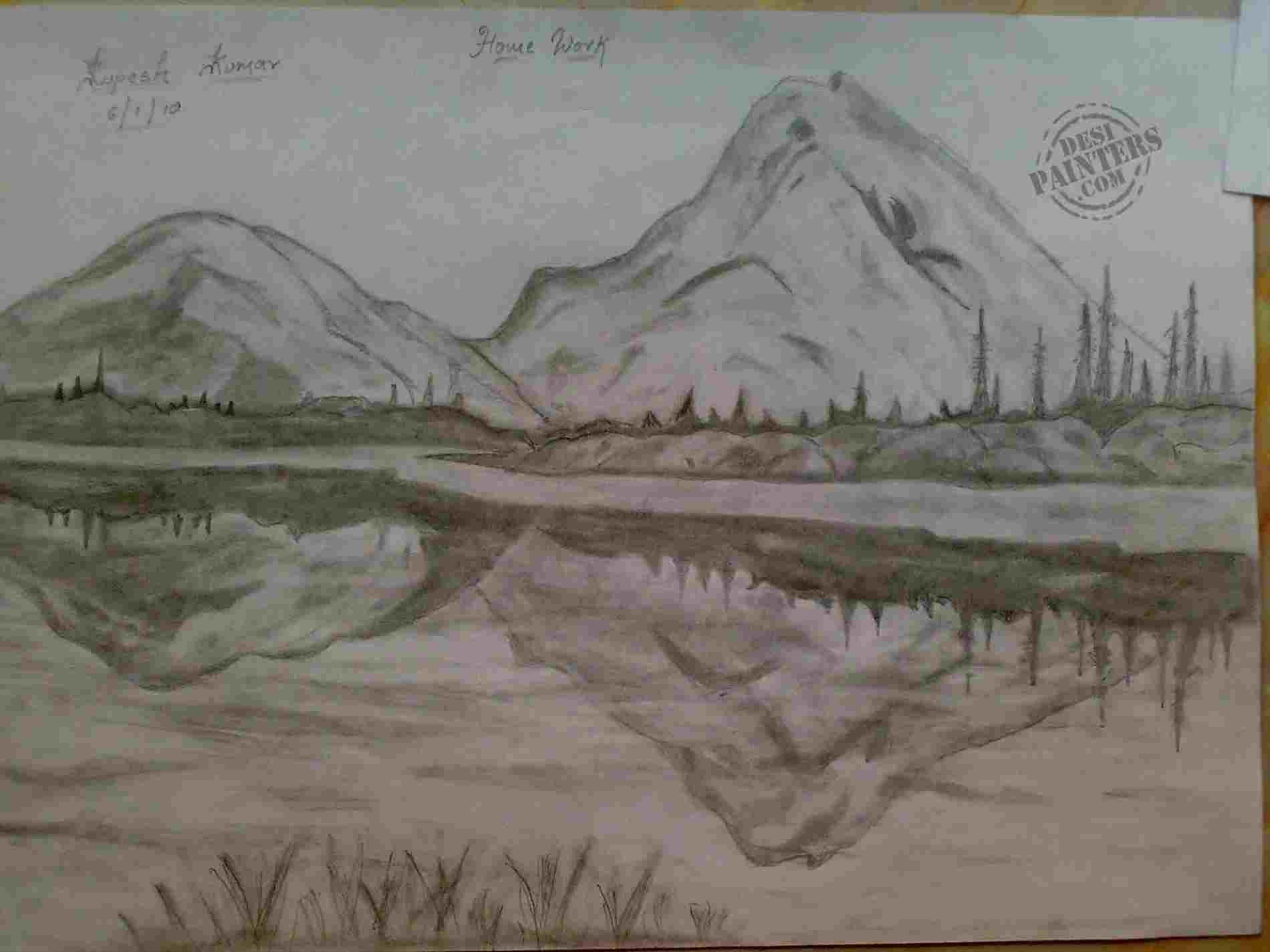 1900x1425 Draw Outstanding Scenery Drawing Rhcavenjorg Simple Mountain - Mountain Scenery Drawing