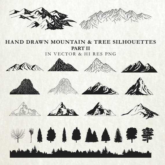 570x570 Hand Drawn Mountain Clipart - Mountain Silhouette Drawing