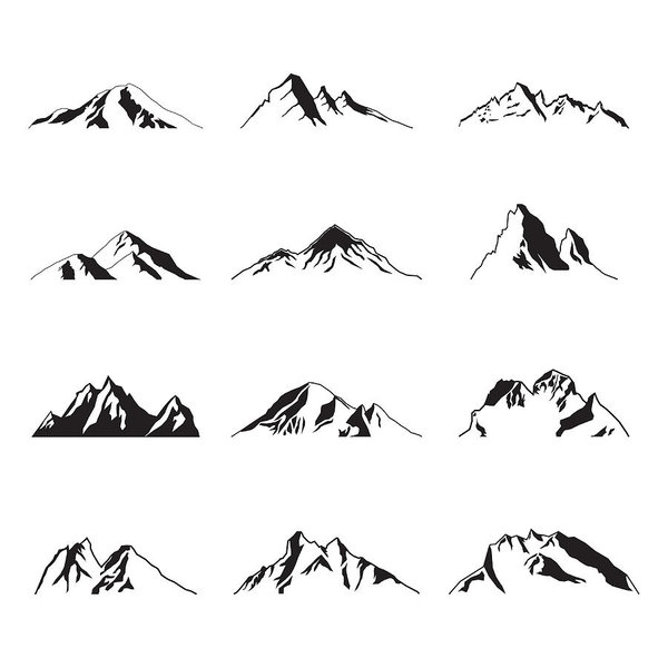 600x600 mountain silhouette landscape icon peak illustration set art print - Mountain Silhouette Drawing