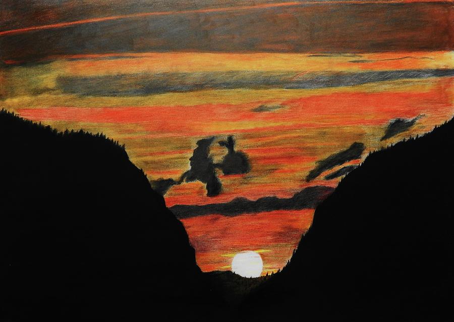 900x638 Mountain Sunset Drawing - Mountain Sunset Drawing