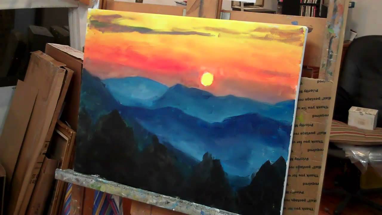 1280x720 Paint A Mountain Sunset In Acrylics - Mountain Sunset Drawing