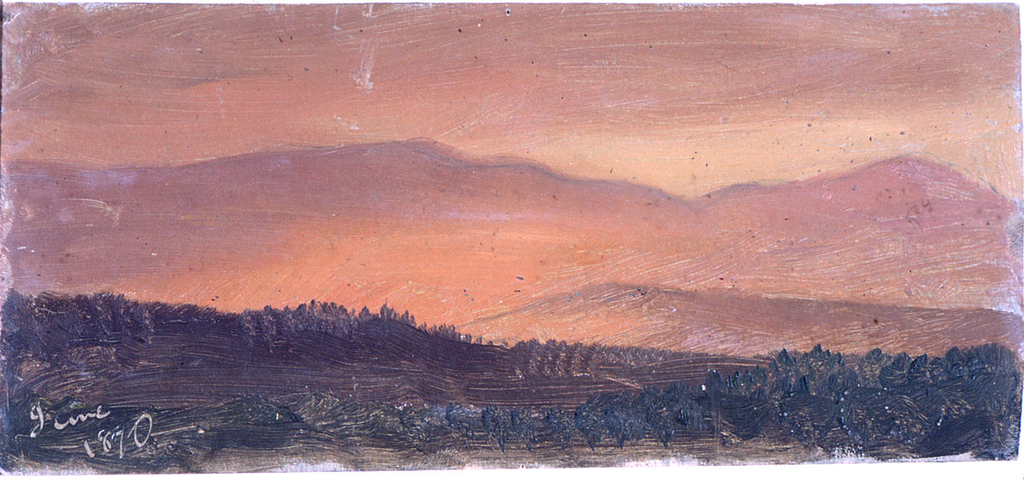 1024x481 Drawing, Hudson Valley And Distant Mountains - Mountain Sunset Drawing