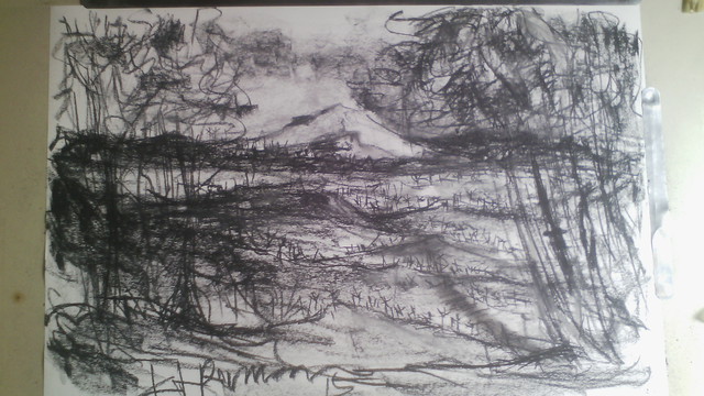 640x360 Ketut Permana Artwork Mountain View From Top Of Hill Original - Mountain View Drawing