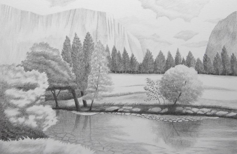 794x518 Mountain View Original Landscape Graphite Drawing Etsy - Mountain View Drawing