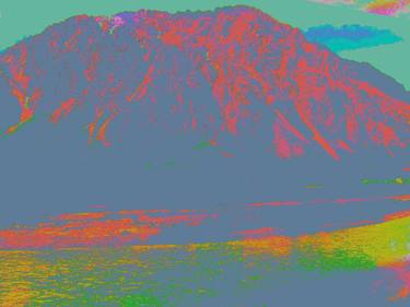 375x281 Yellow River Mountain View With A Beautiful Color Palette - Mountain View Drawing