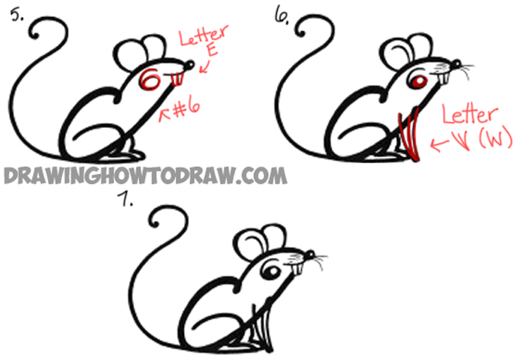 725x509 how to draw a cartoon mouse from cursive letter a shape drawing - Mouse Cartoon Drawing