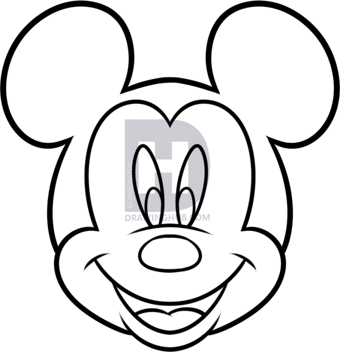 695x720 How To Draw Mickey Mouse For Kids, Step - Mouse Line Drawing