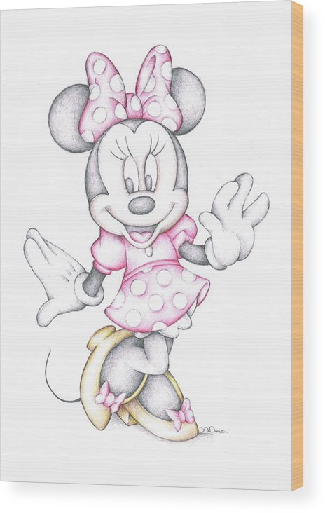 464x732 Minnie Mouse Disney Cartoon Colour Pencil Drawing Wood Print - Mouse Pencil Drawing