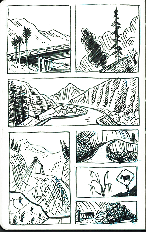 505x800 road trip sketches frames and pages - Moving Car Drawing