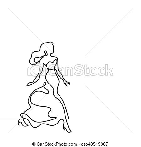 450x470 continuous line drawing of dancing woman moving woman in fashion - Moving Drawing