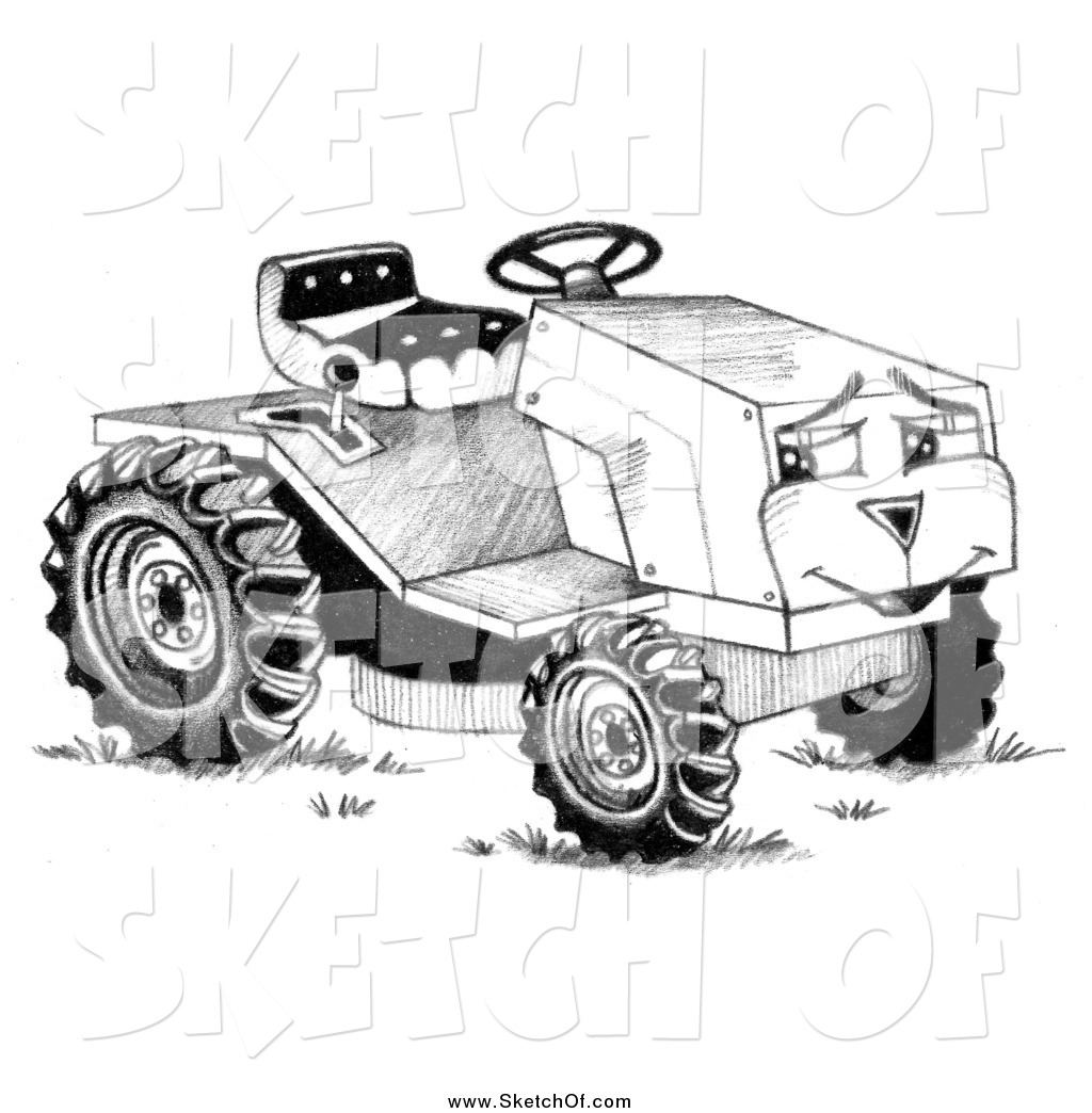 1024x1044 drawing of a happy sketched riding mower - Mower Drawing
