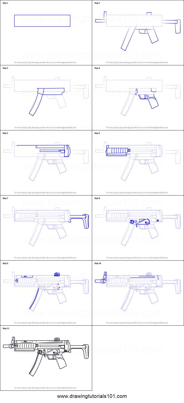 751x1641 how to draw from counter strike printable step - Mp5 Drawing