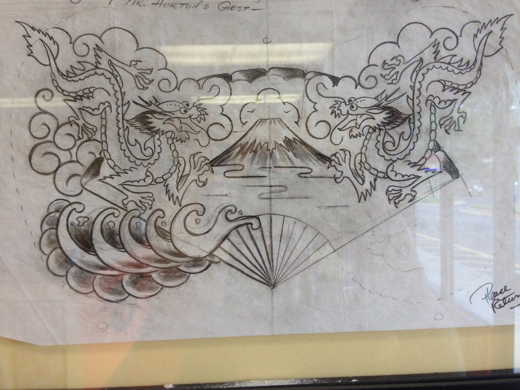 1024x768 original sailor jerry drawing dragon chestpiece wmt fuji - Mt Fuji Drawing